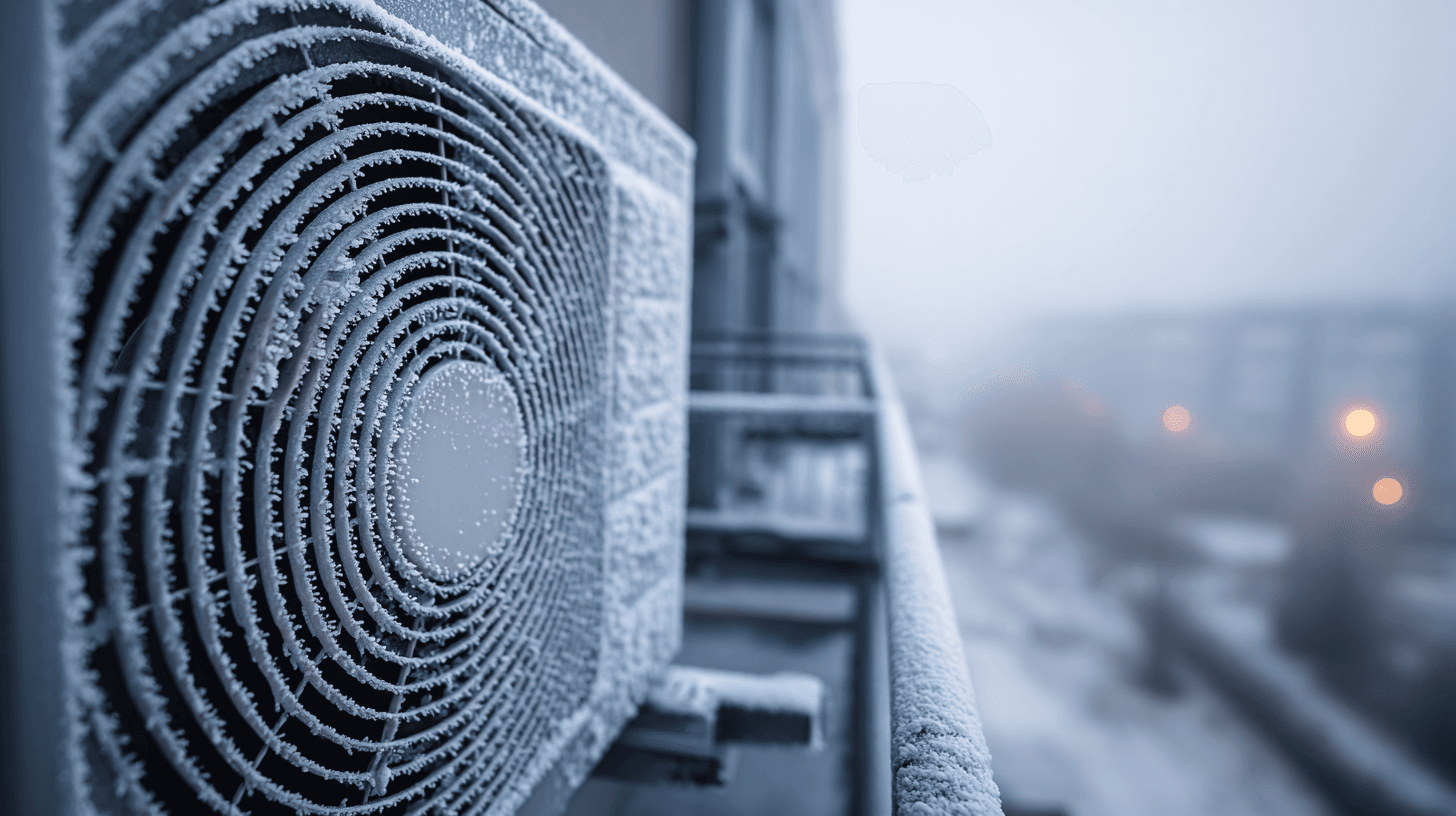 Скреж по външното тяло – начален етап на замръзване на климатик лек скреж по външното тяло – начален стадий на замръзнал климатик