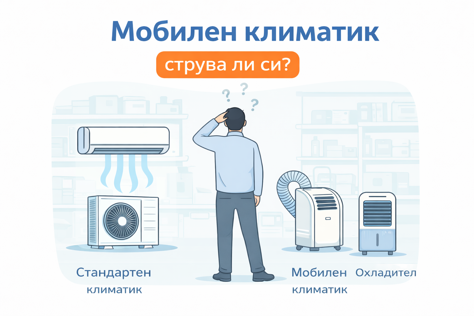 разлика между стандартен климатик мобилен климатик и въздушен охладител