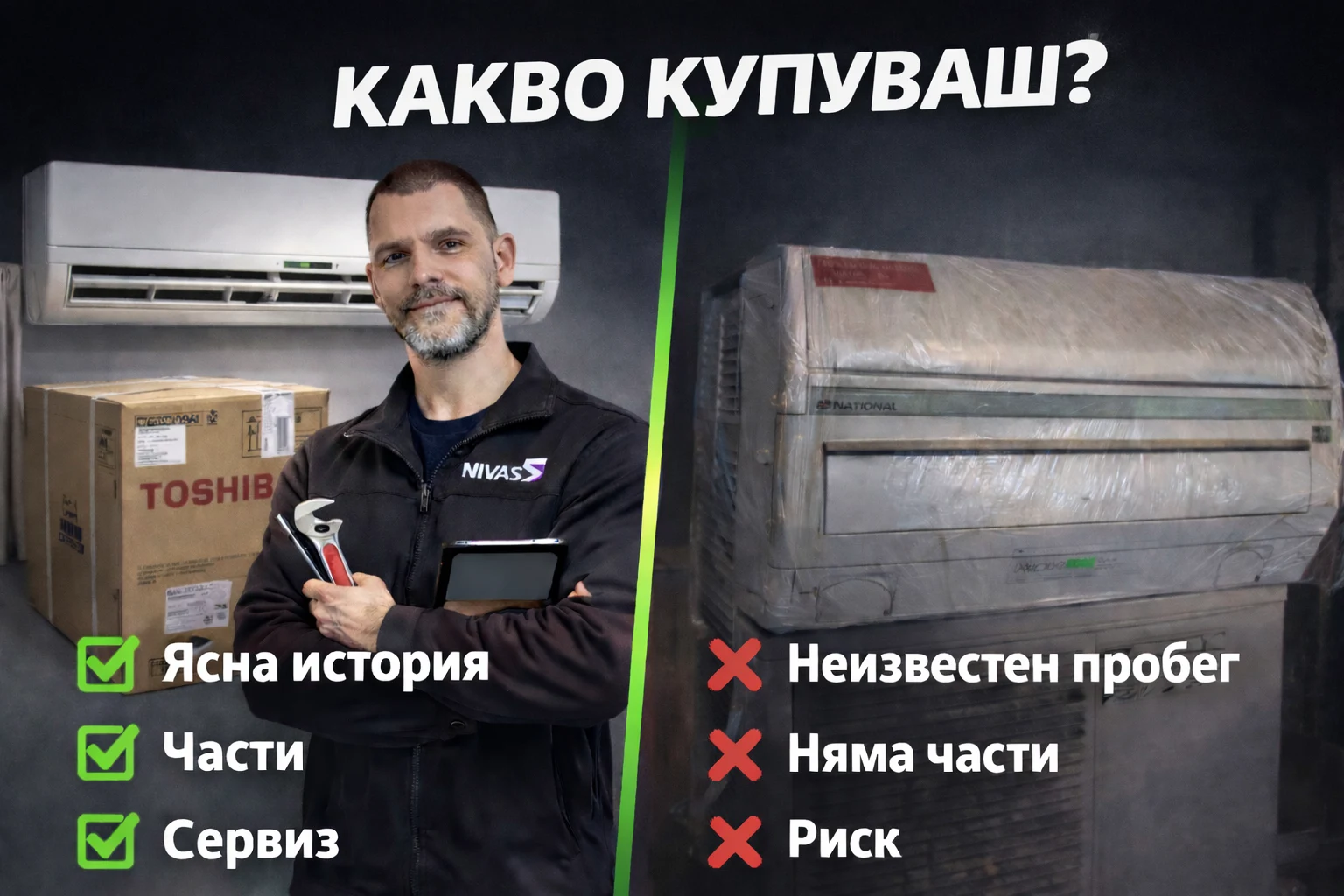 сравнение нов климатик в кашон срещу климатик втора употреба японски модел на 110V риск и липса на части