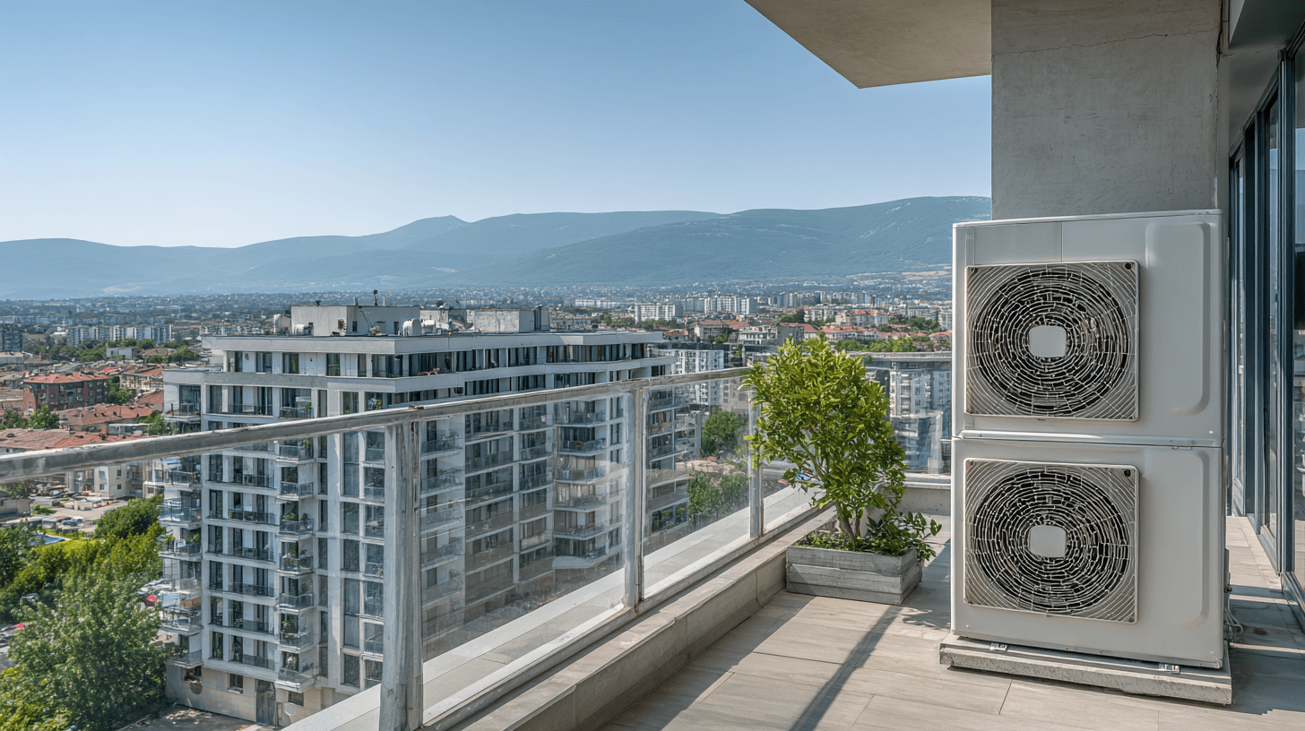 външни тела на климатици на тераса в Студентски град с гледка към Витоша