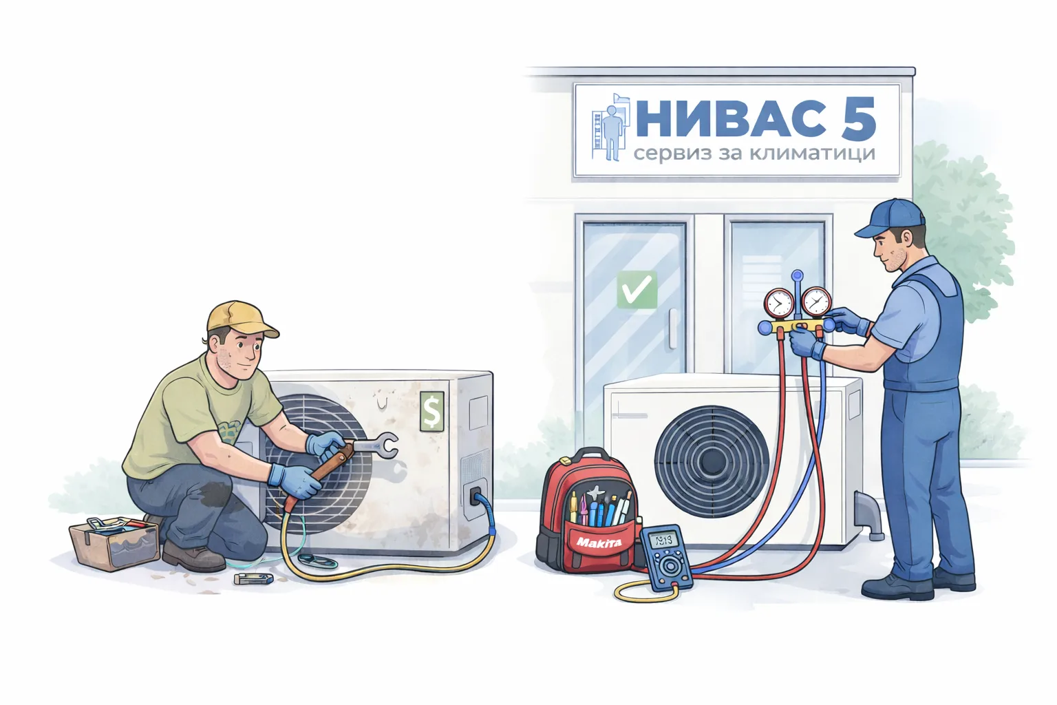 сравнение между евтин техник и професионален сервиз за климатици Нивас 5 в София