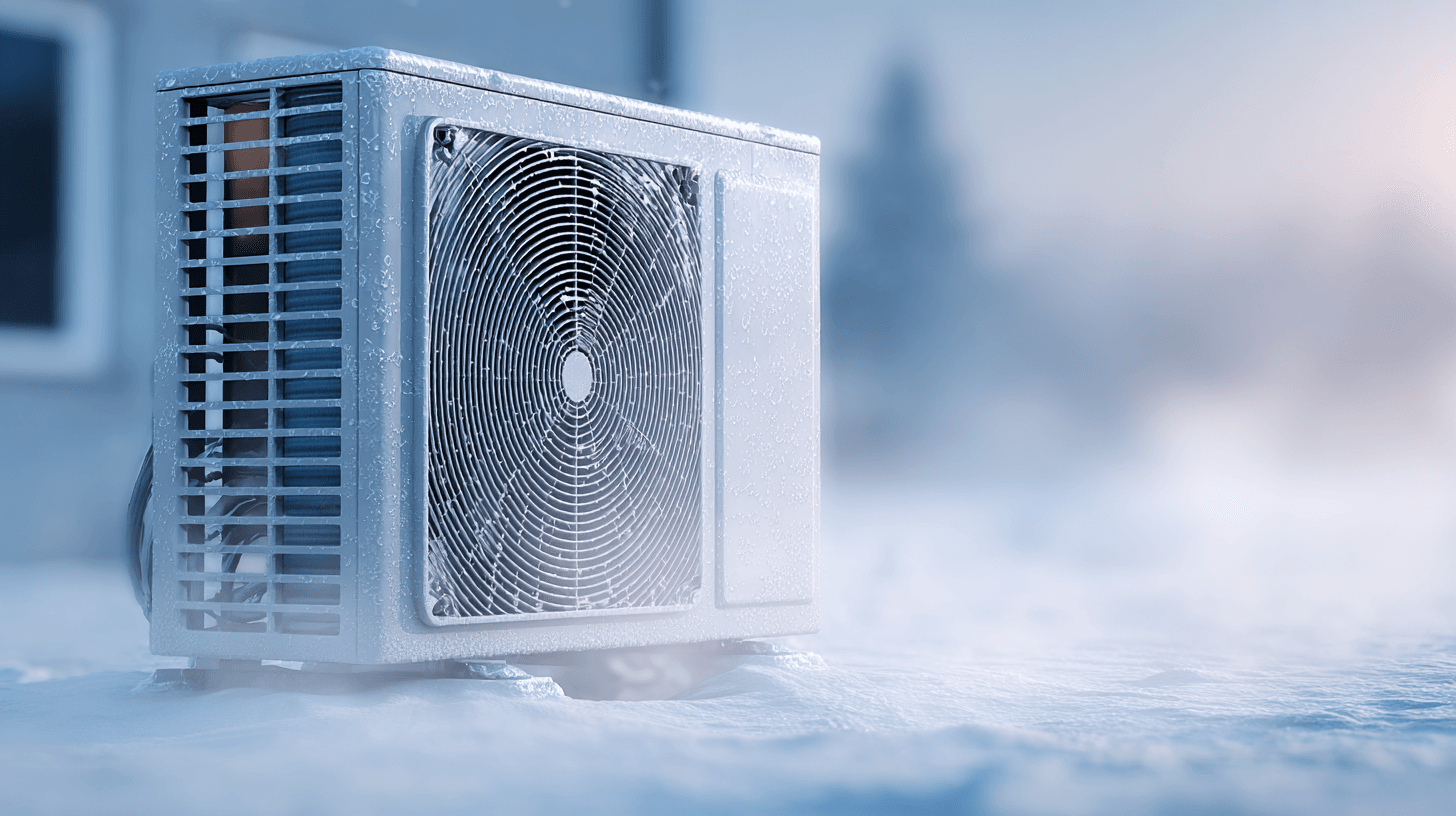 Външно тяло на климатик, покрито с лед поради липса на фреон