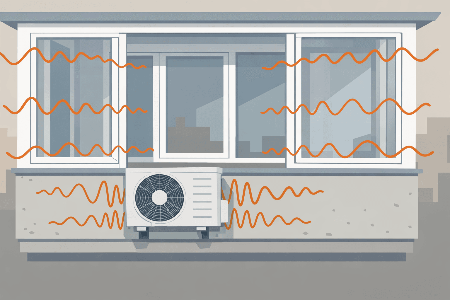 Неправилен монтаж на външно тяло върху стената на затворена тераса Шум от външното тяло на климатик при монтаж на стена на затворена тераса