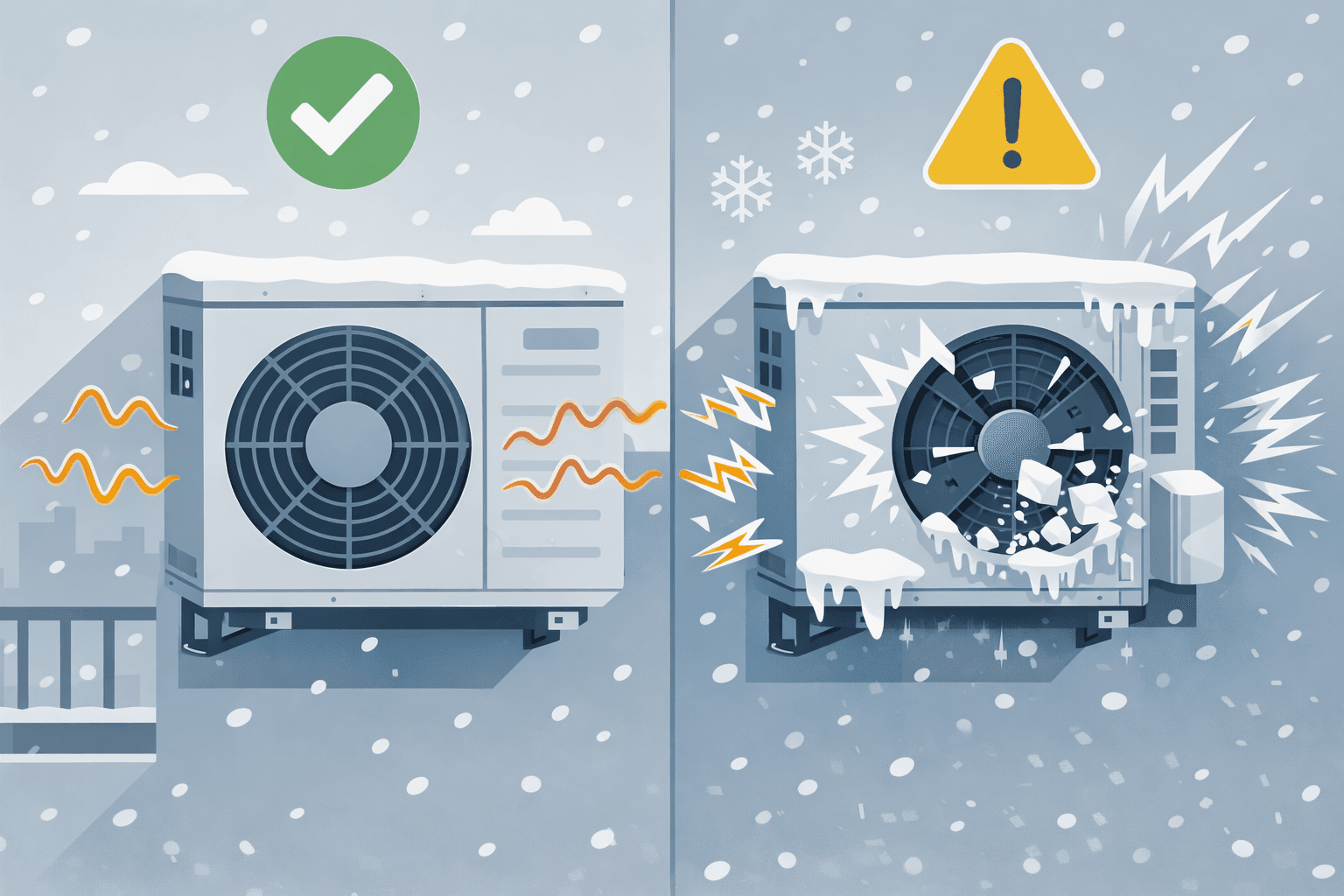 Какво означава шумът от външното тяло на климатика през зимата Сравнение между нормален и опасен шум от външното тяло на климатик през зимата