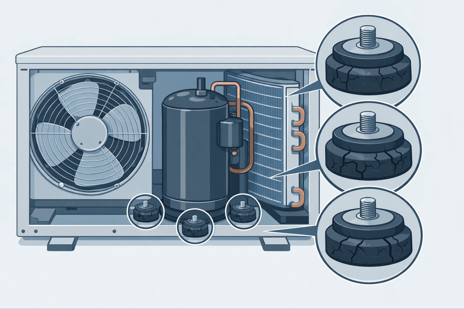 Втвърдени тампони на компресора – основна причина за шум от външното тяло