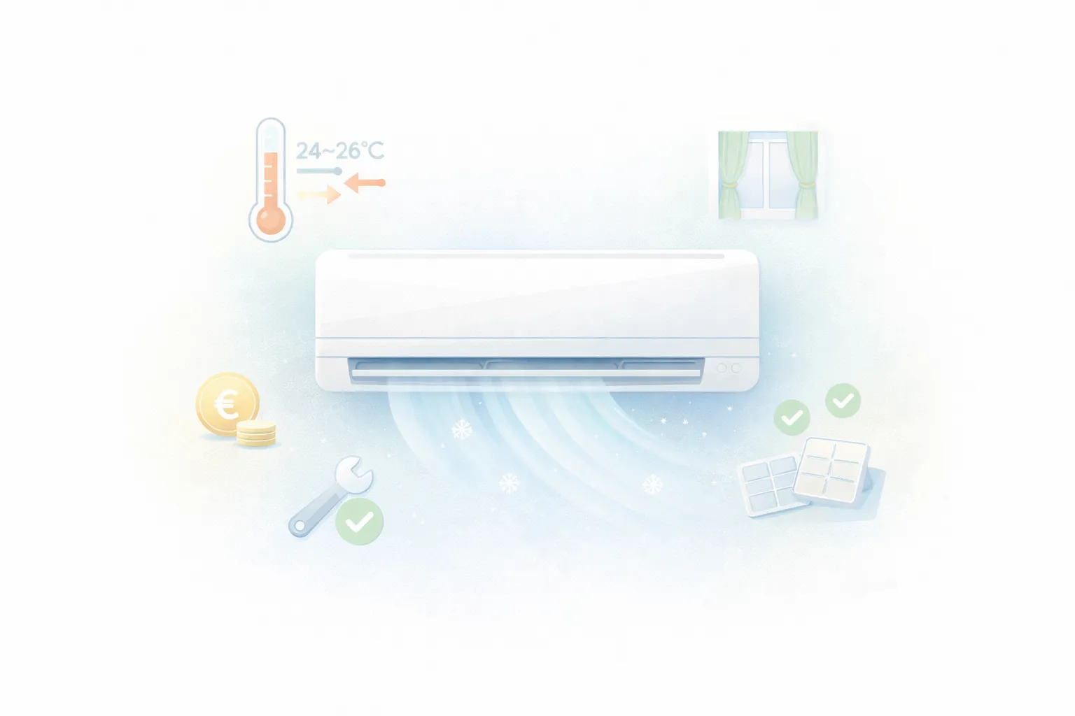 Как да използваме климатика икономично и ефективно в дома как да използваме климатика икономично – илюстрация с правилна температура, поддръжка и ефективна работа