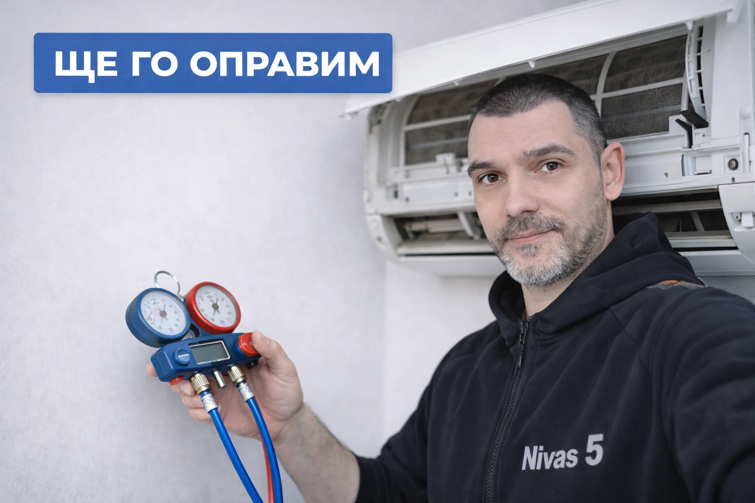 ремонт на климатик след проблем от неправилен монтаж техник проверява вътрешно тяло