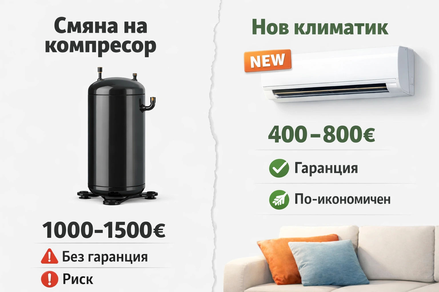 смяна на компресор на климатик цена сравнение с нов климатик – кога ремонтът не си струва