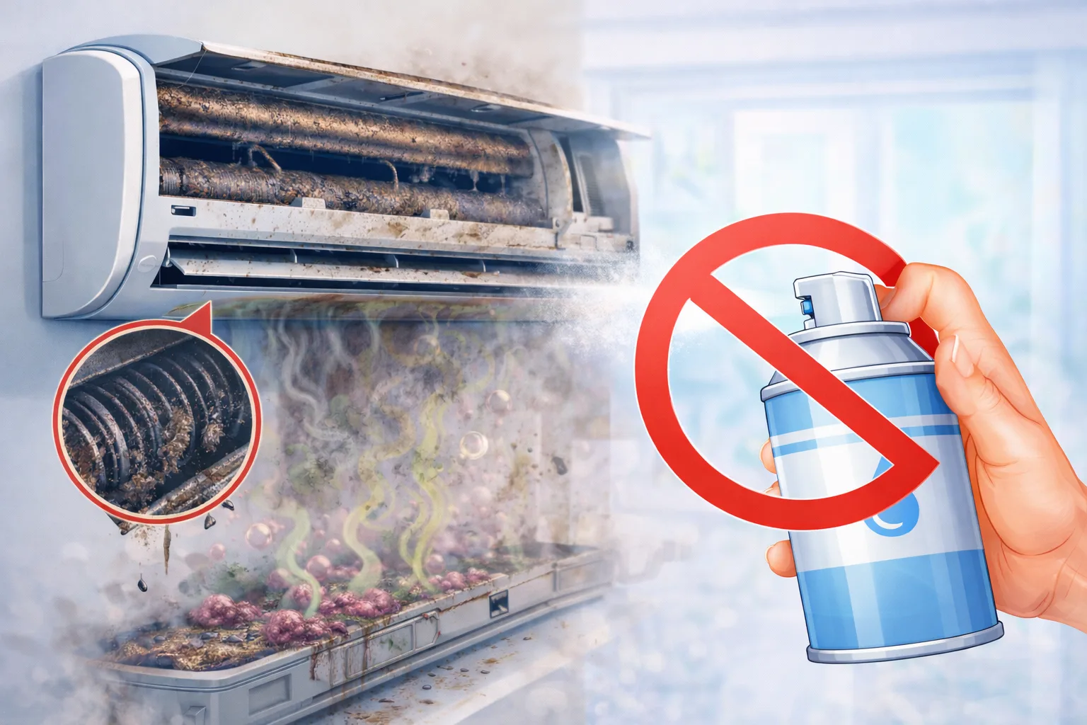 Кога спрей за климатик не може да реши проблема Силно замърсен климатик с биофилм и мръсна турбина – спрей за климатик не решава проблема