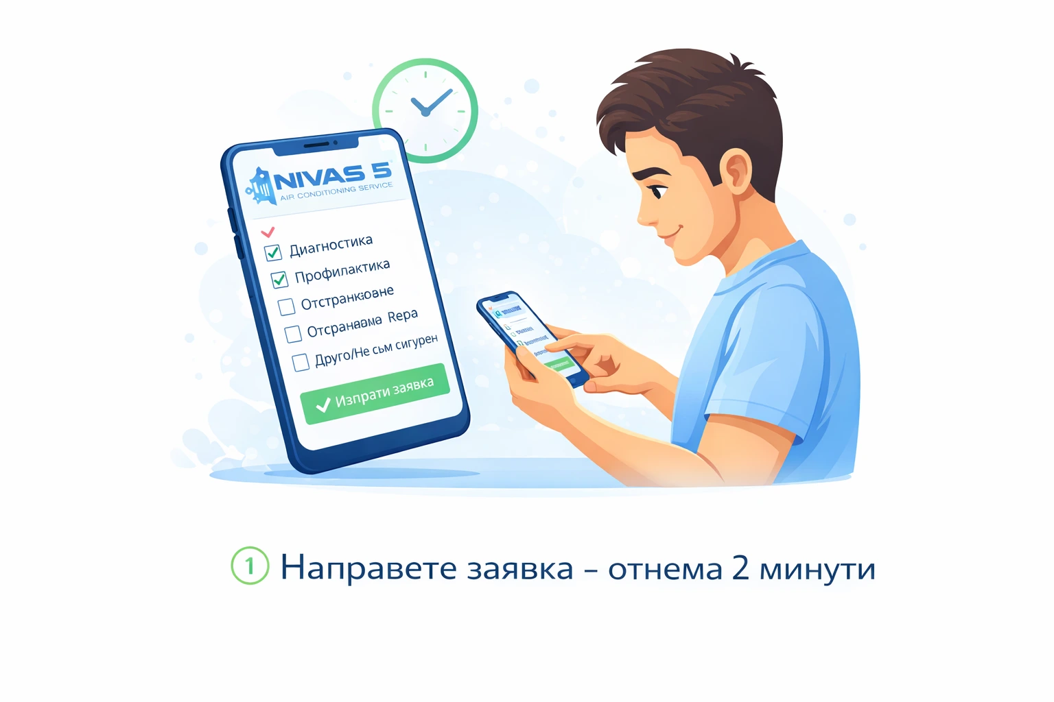 Заявка за сервиз на климатик в София – бързо и лесно от телефон Попълване на онлайн заявка за ремонт и диагностика на климатик в София чрез телефон – отнема 2 минути