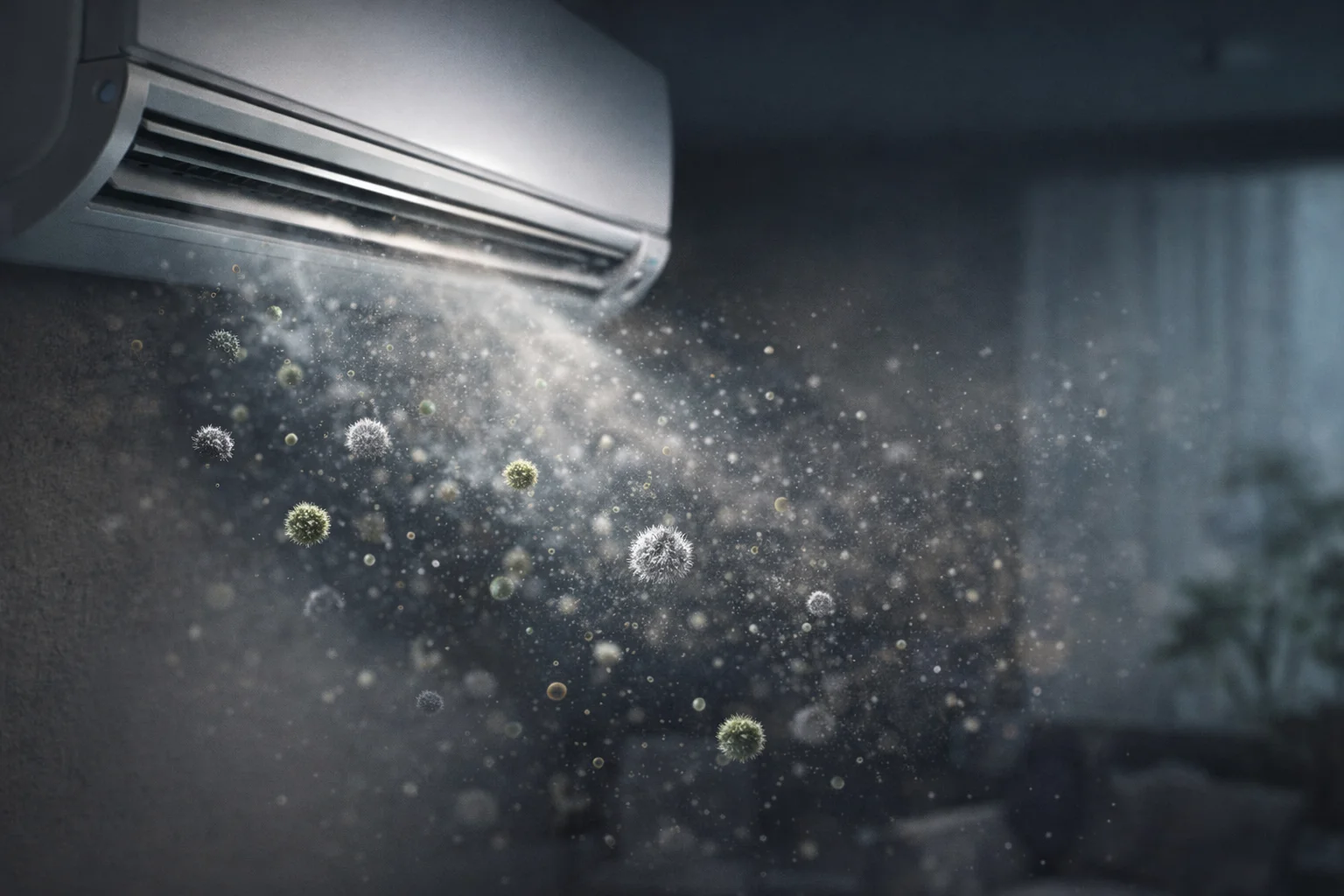 миризма от климатик замърсен въздух бактерии и прах във въздуха