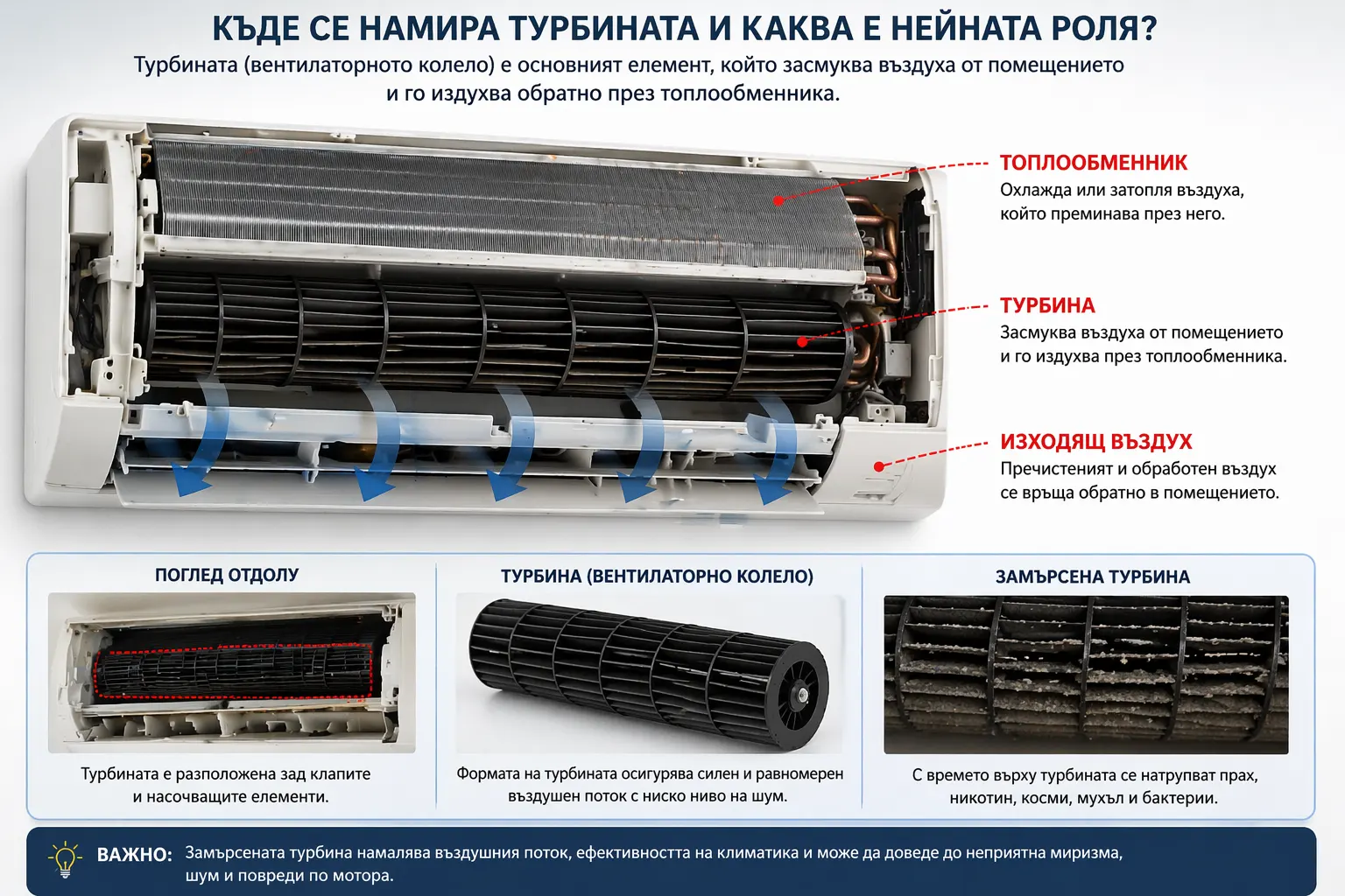 почистване на турбина на климатик схема вътрешно тяло