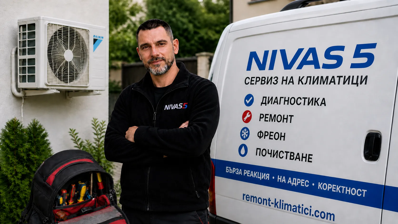 Техник на Нивас 5 до сервизен бус и инструменти за климатици в София
