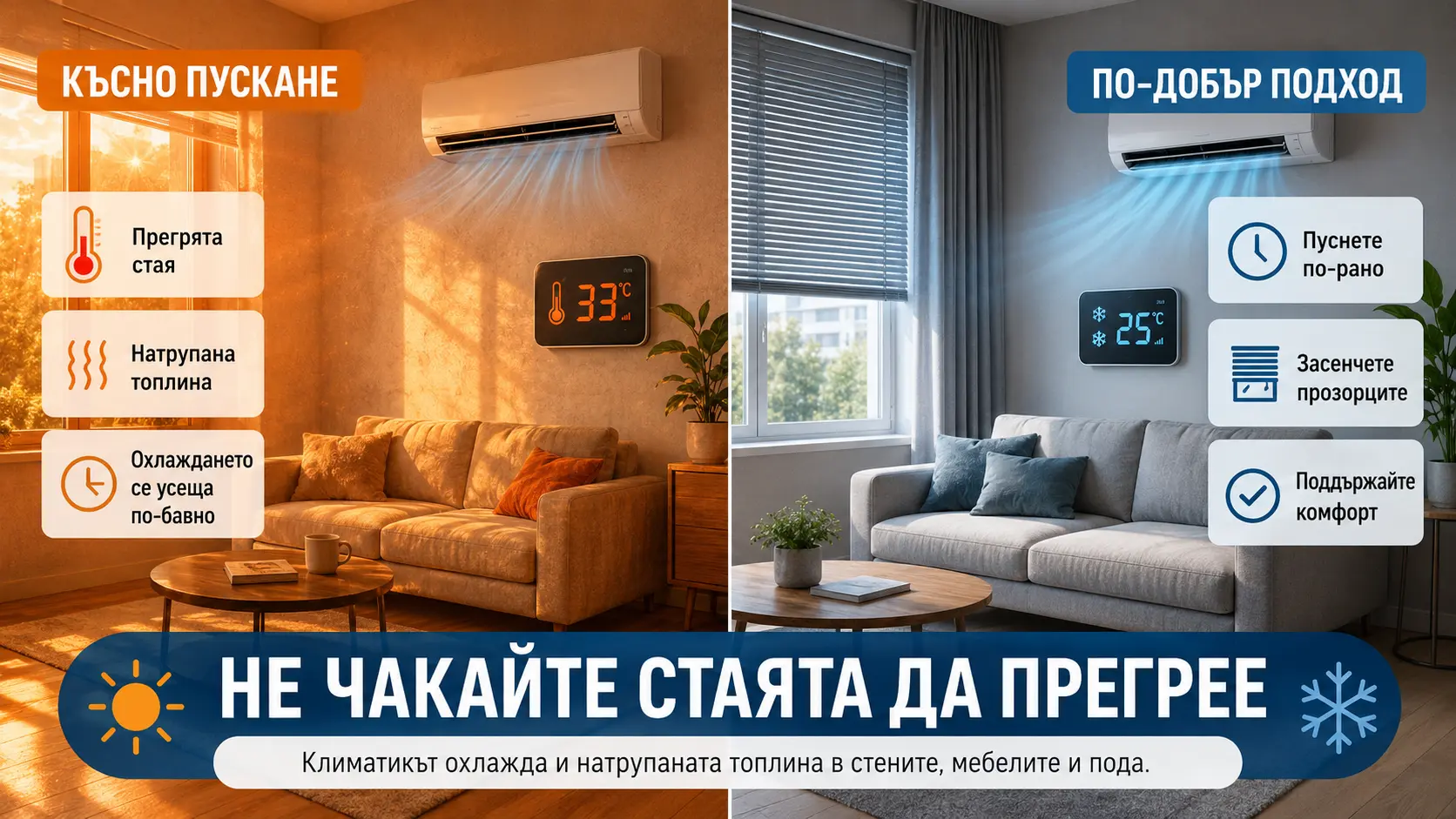 Не чакайте стаята да прегрее преди да пуснете климатика