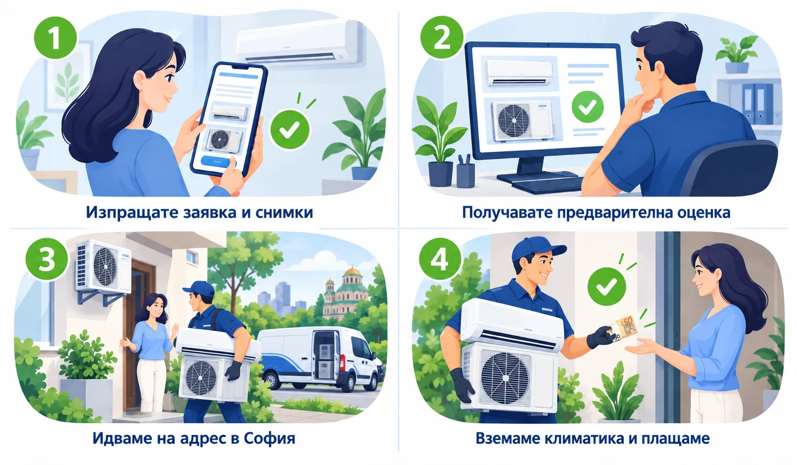 Изкупуване на климатик в София – заявка, оценка, вземане от адрес и плащане